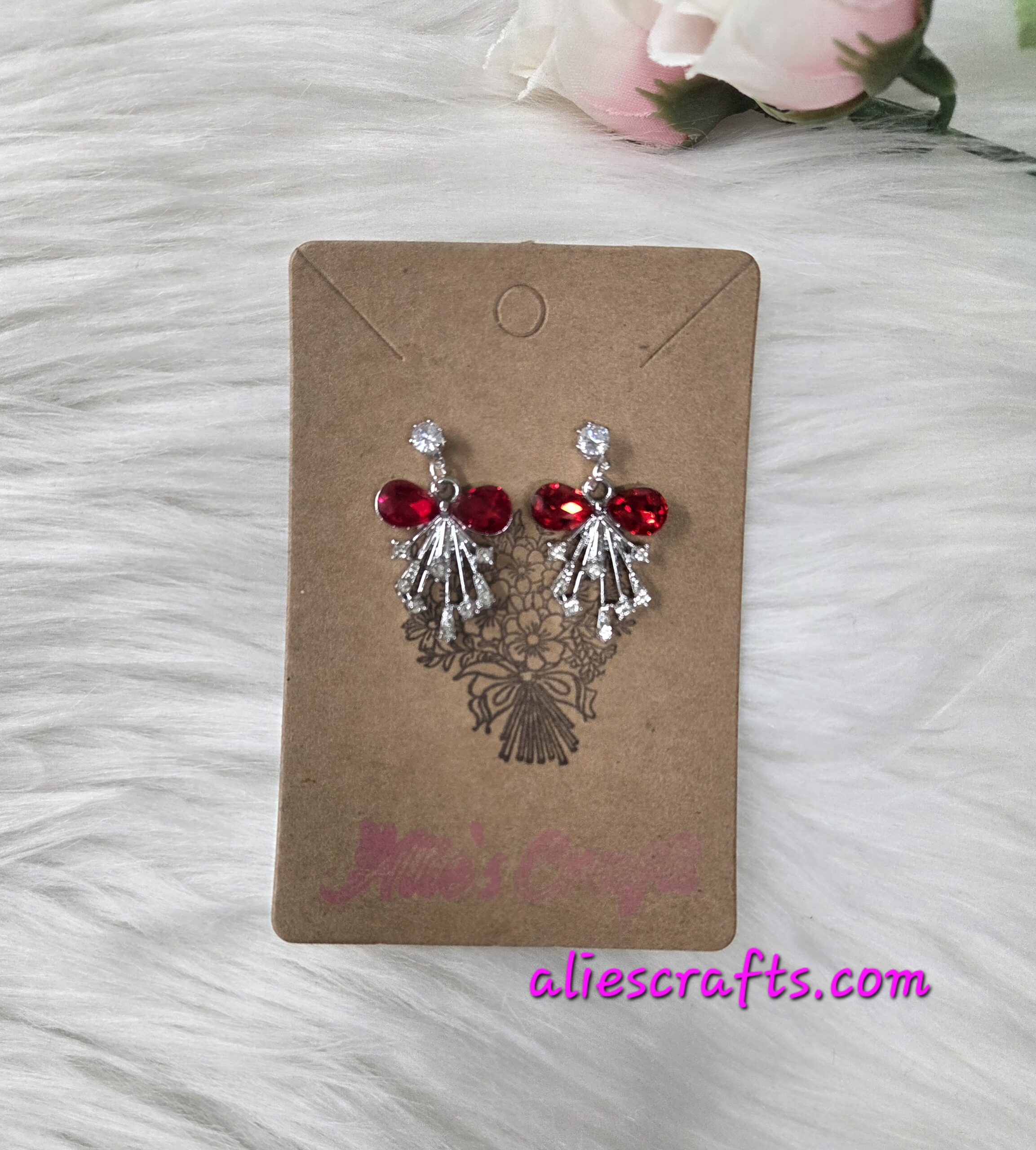 Red bow rhinestone earrings