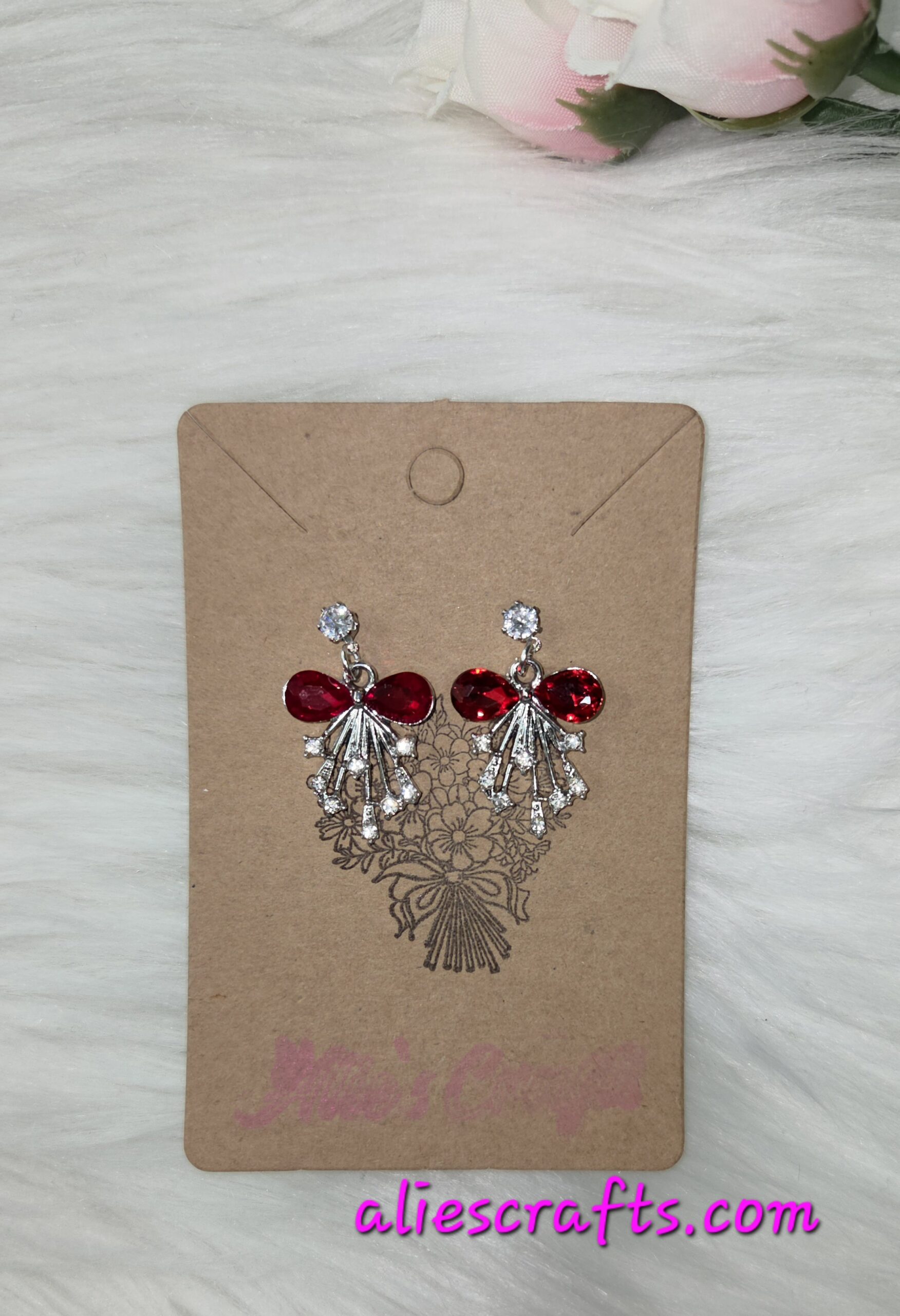 Red bow rhinestone earrings - Image 5
