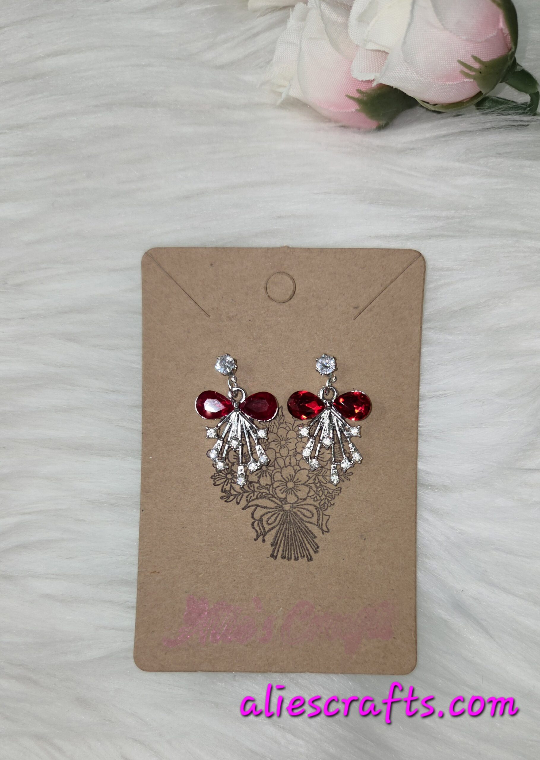 Red bow rhinestone earrings - Image 6