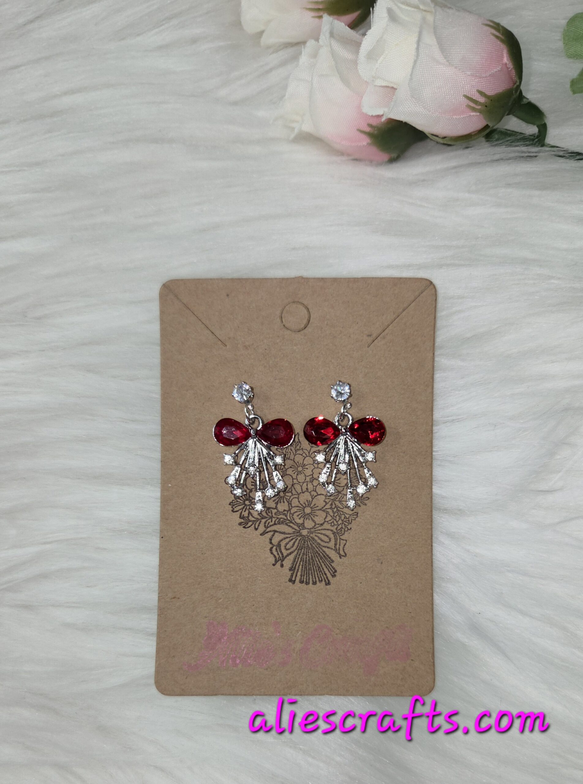 Red bow rhinestone earrings - Image 7