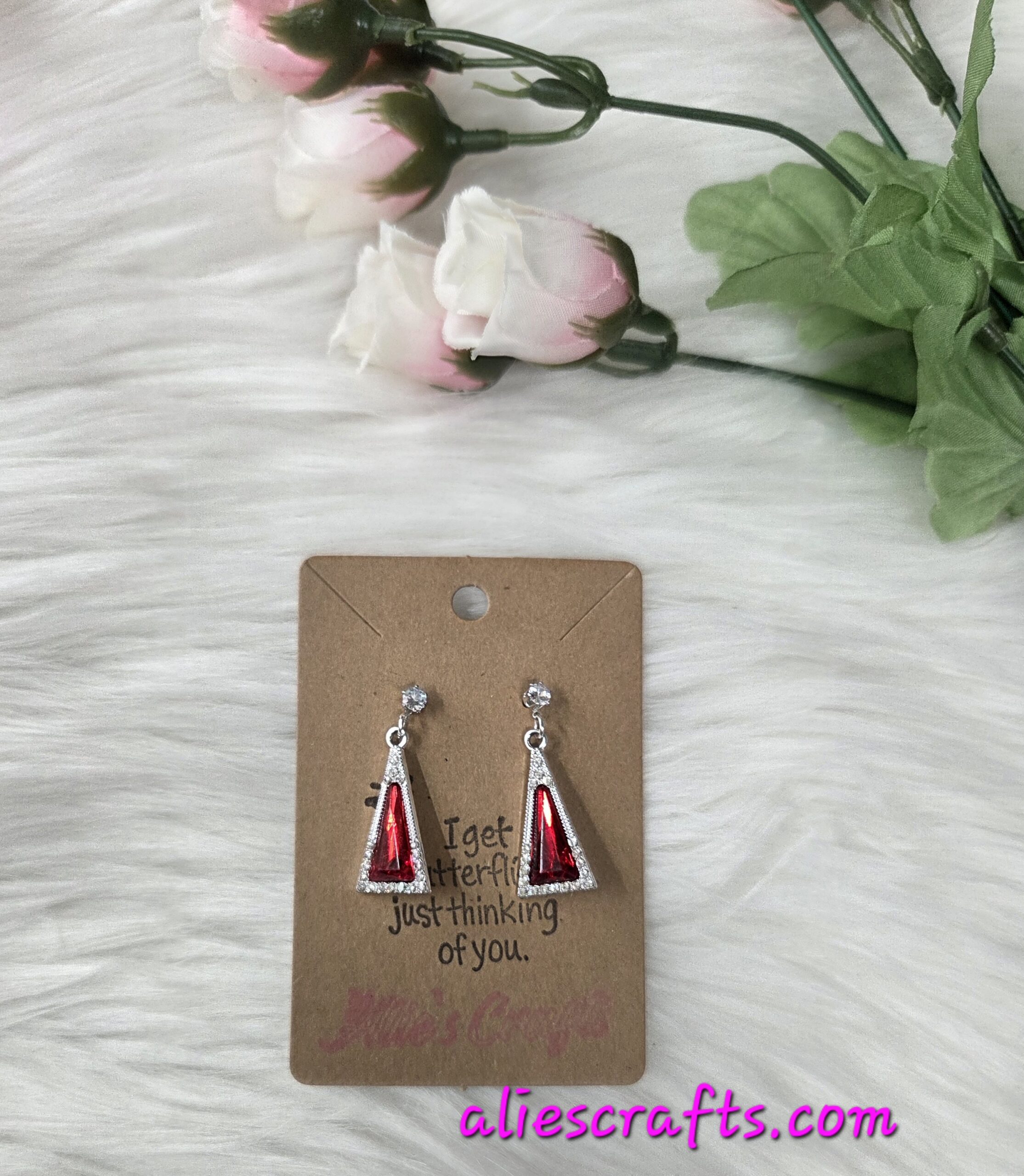 Red rhinestone triangle earrings - Image 2