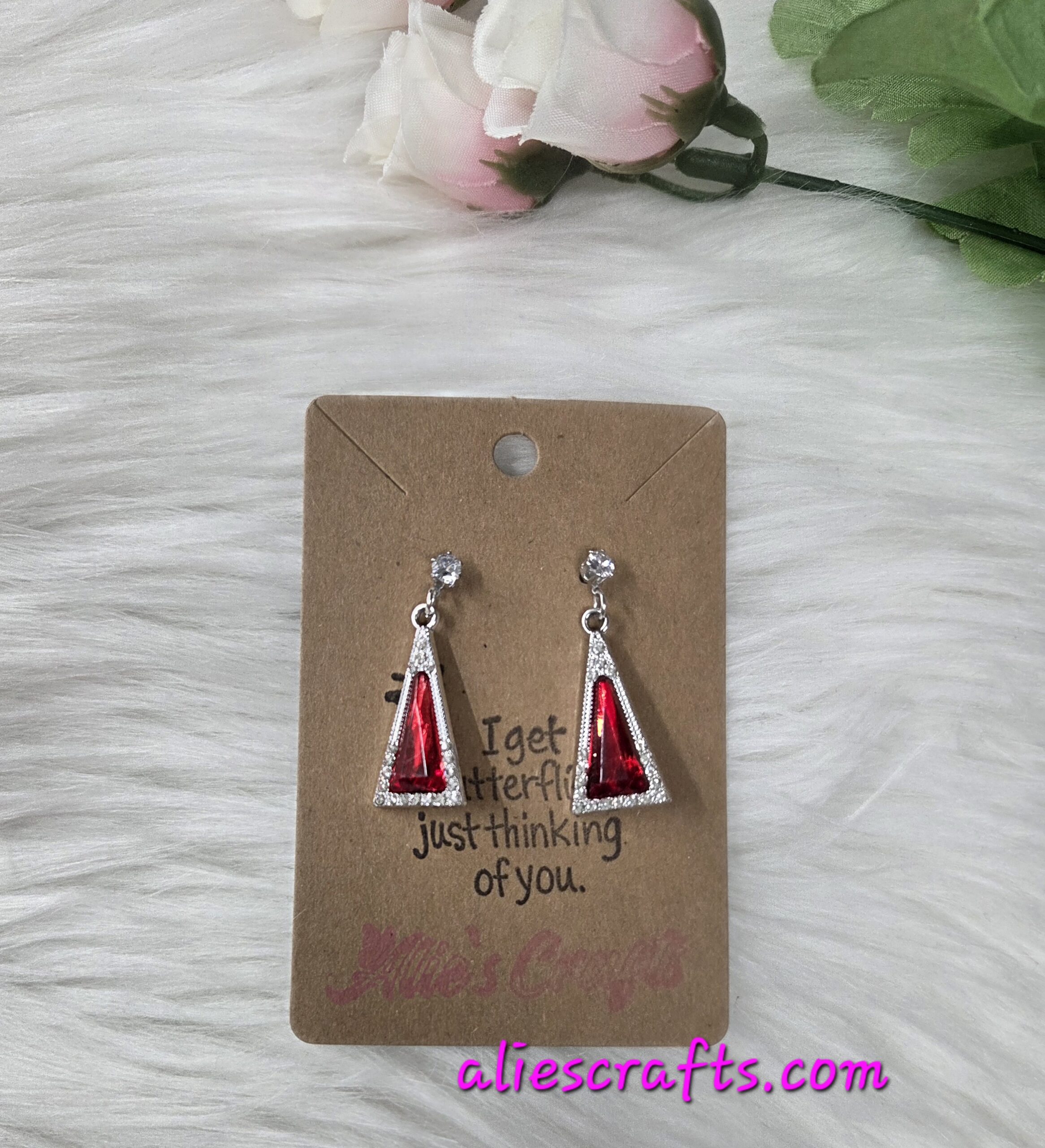 Red rhinestone triangle earrings