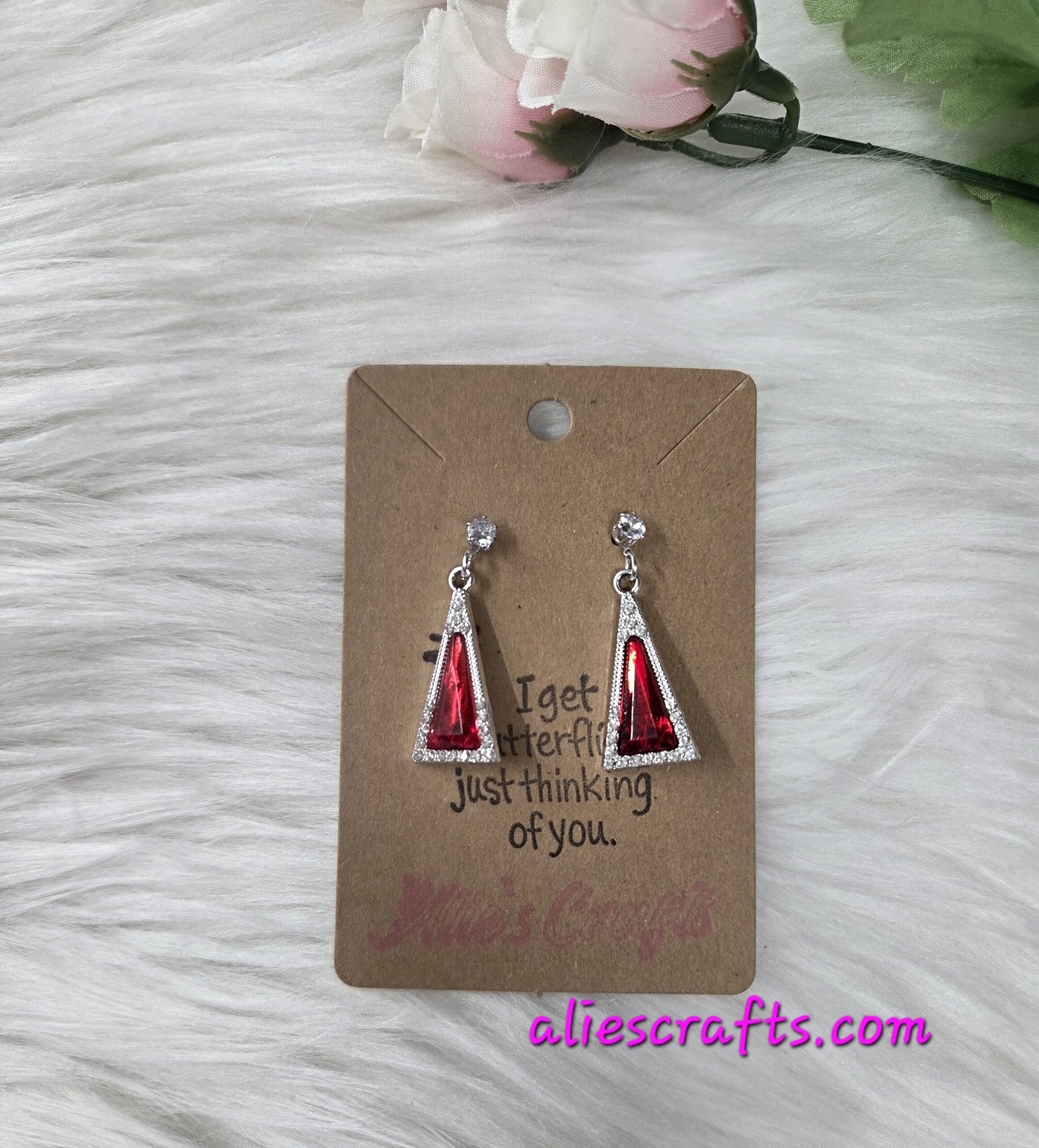 Red rhinestone triangle earrings - Image 4