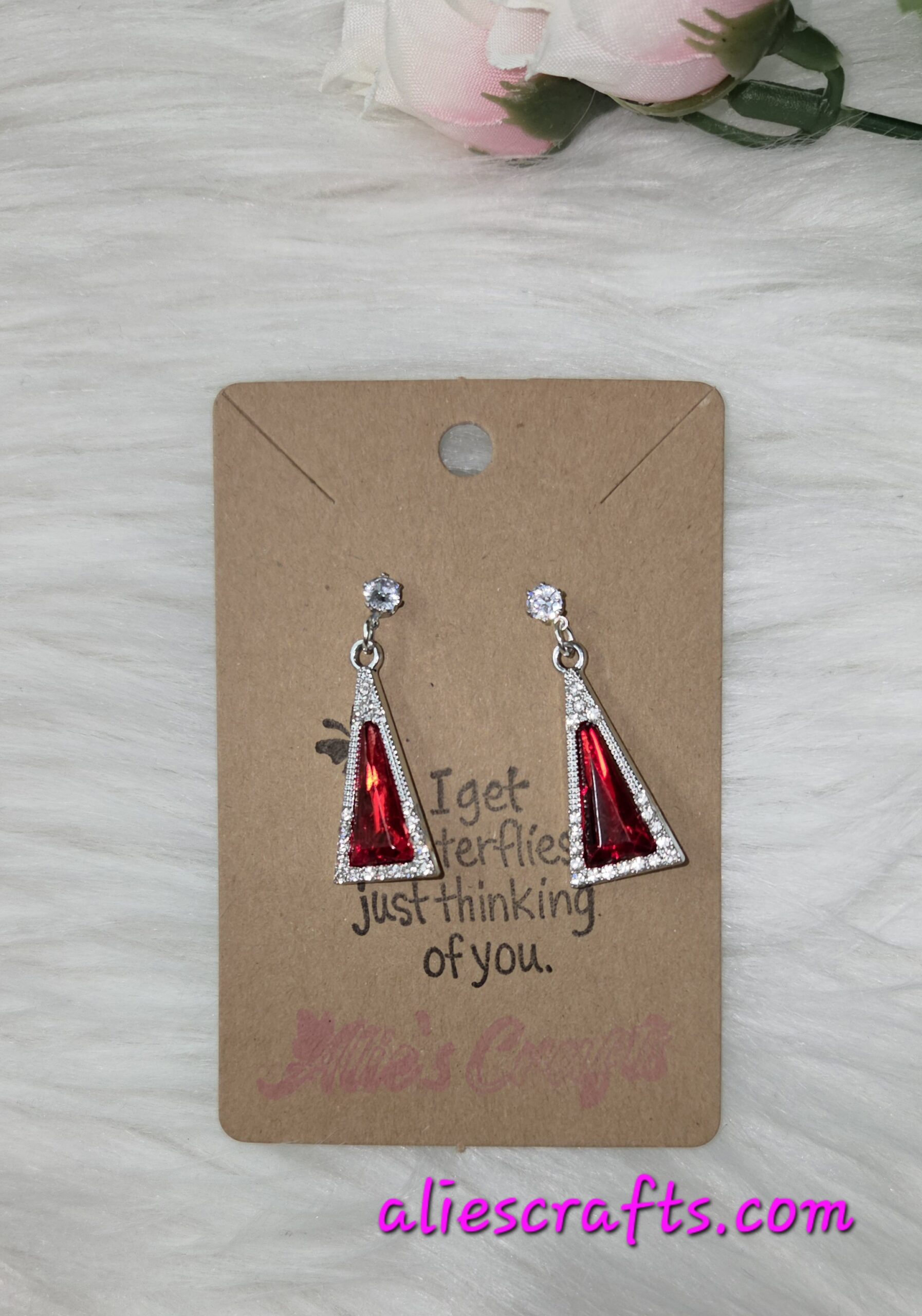 Red rhinestone triangle earrings - Image 5