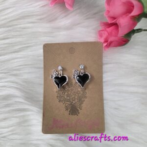 Black heart rhinestone with butterfly earrings