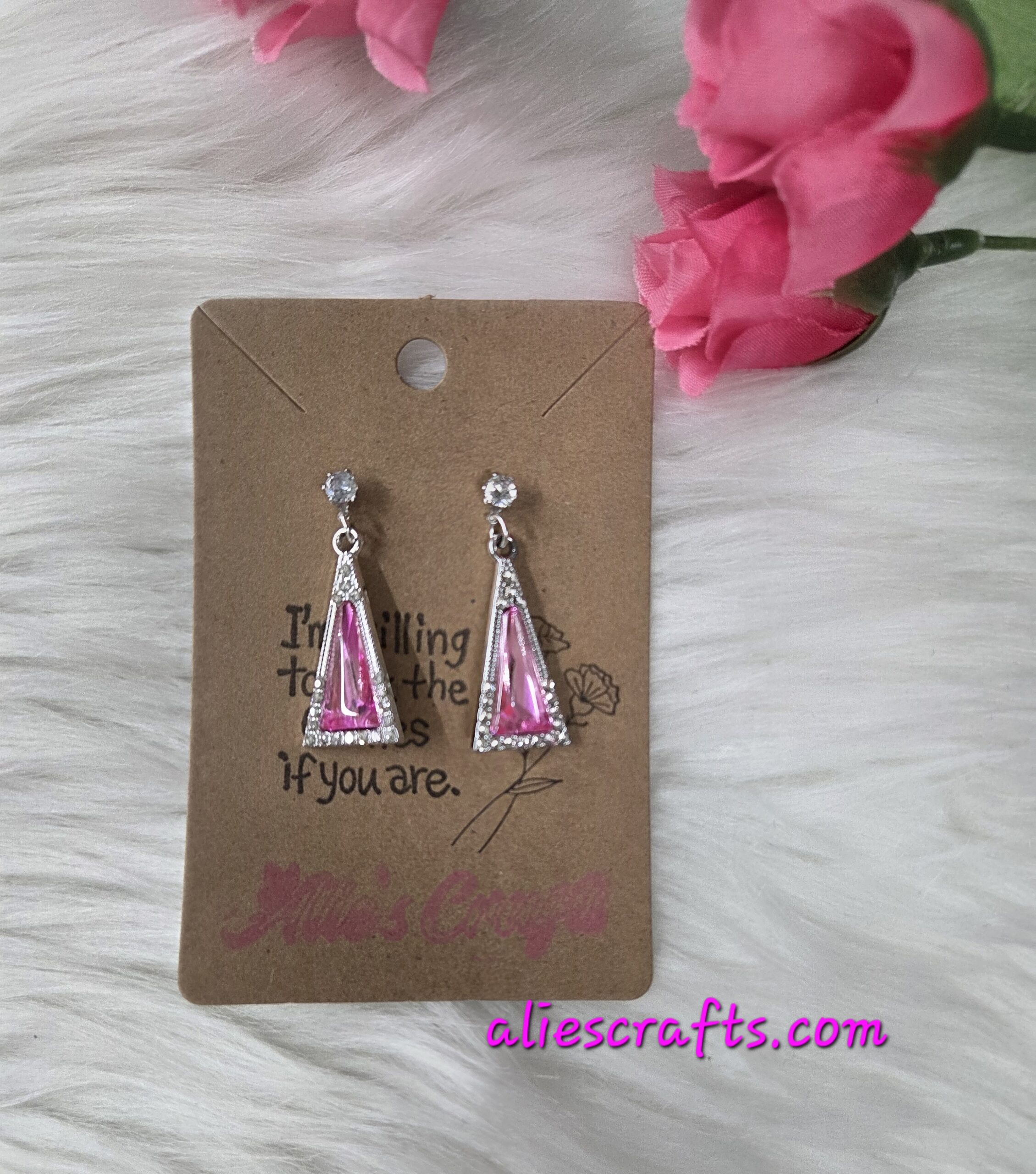 Pink rhinestone triangle earrings