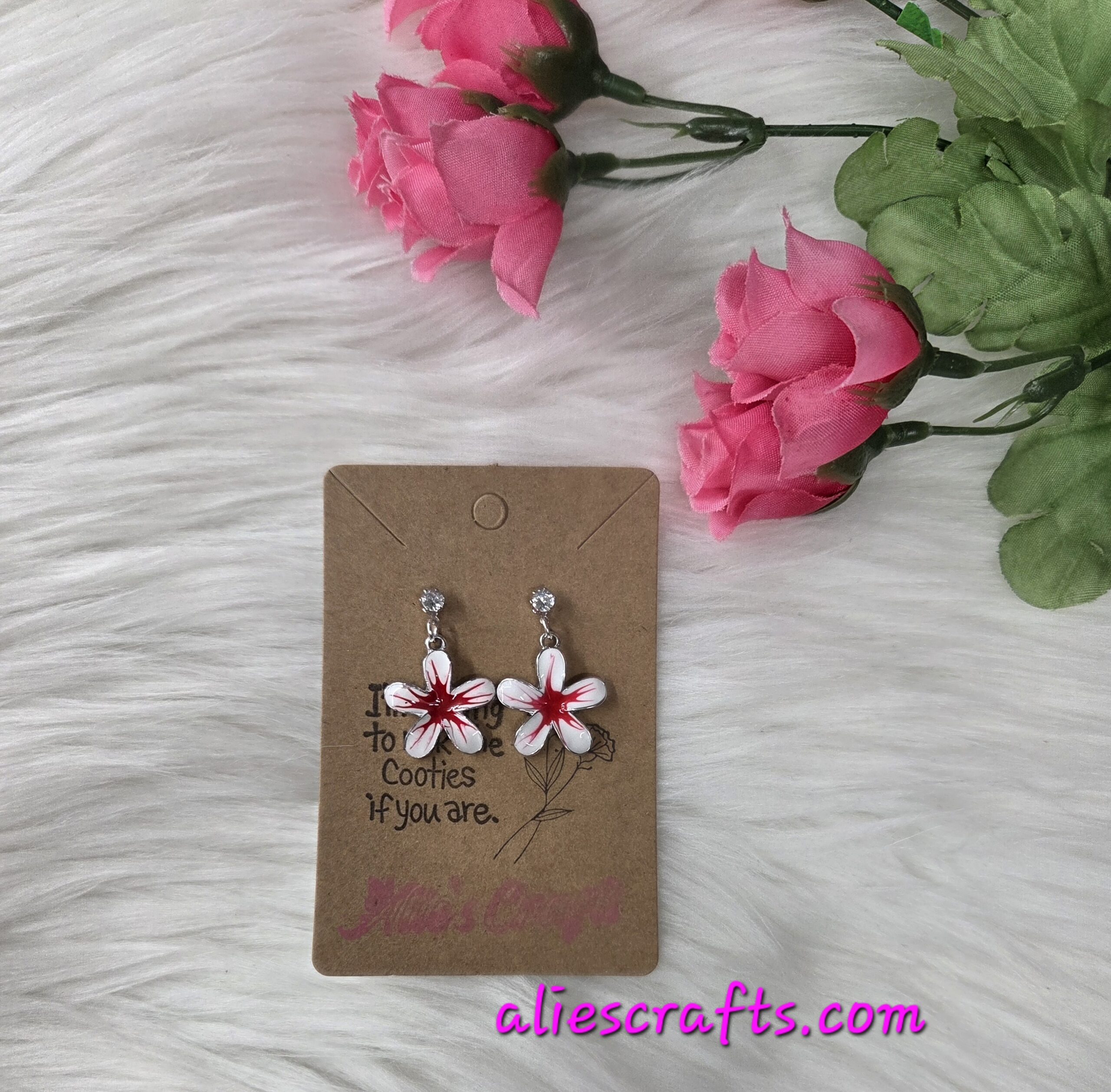 Red flower earrings - Image 5