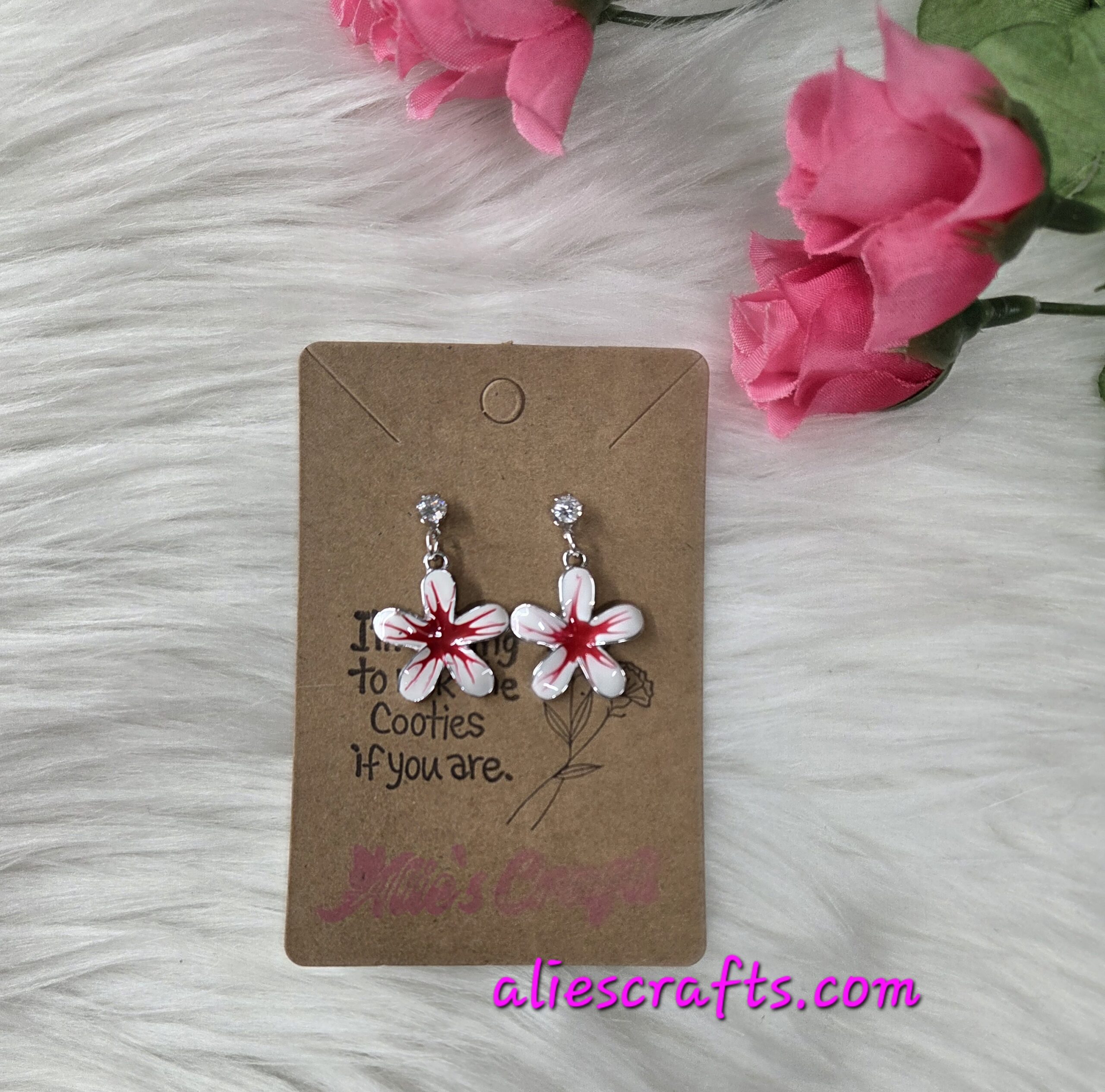 Red flower earrings - Image 4