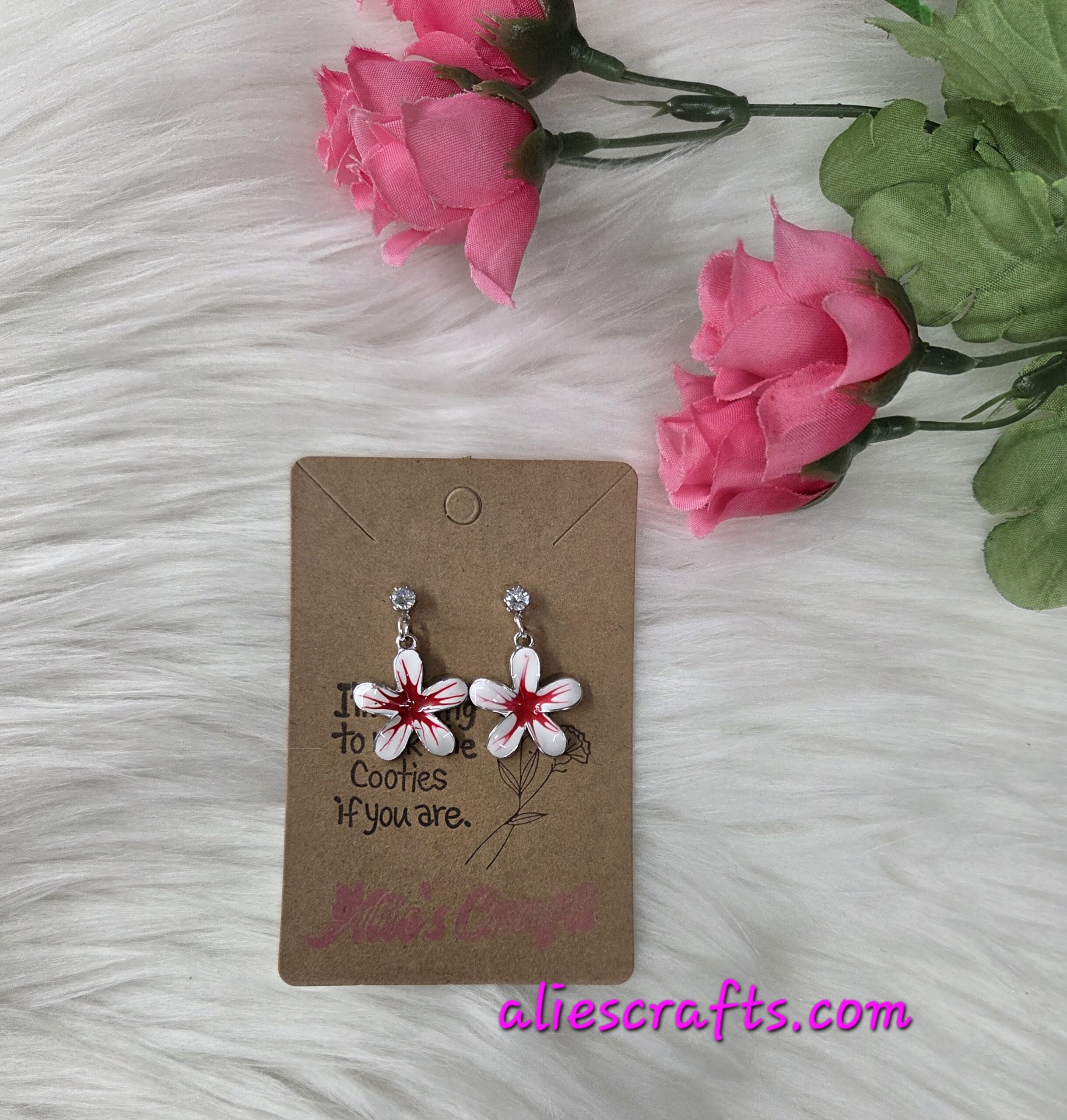 Red flower earrings - Image 2