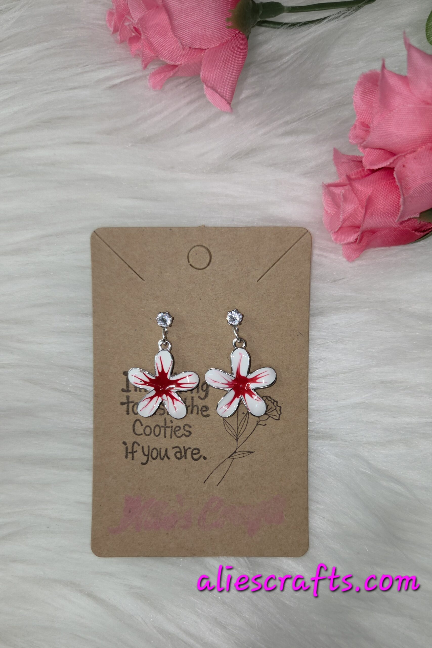 Red flower earrings