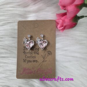 Pink rhinestone heart with butterfly earrings