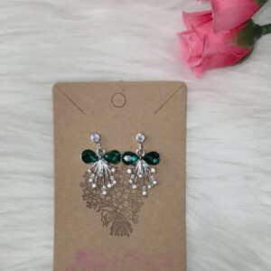 Green rhinestone bow earrings