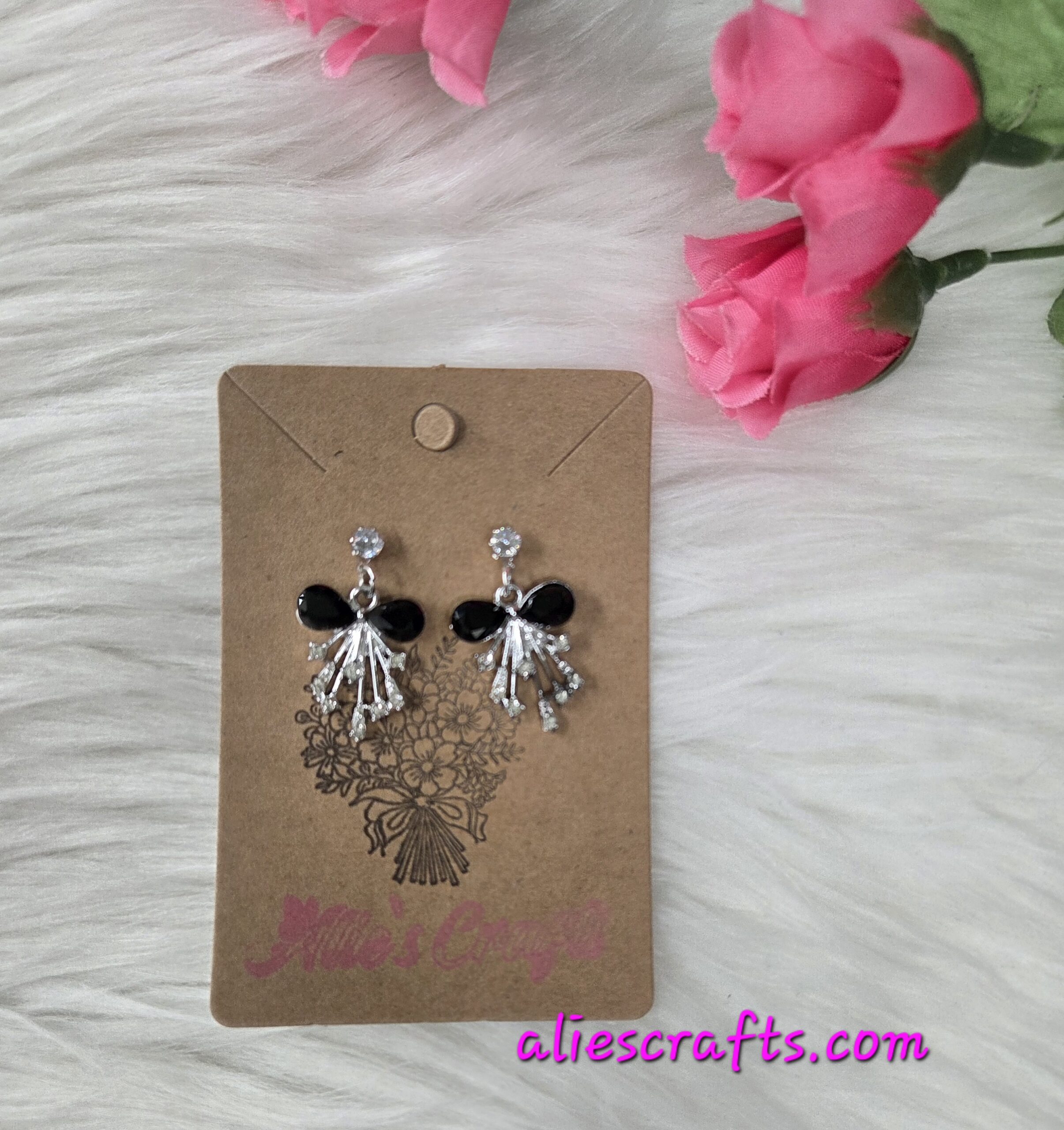 Black rhinestone bow earrings - Image 3