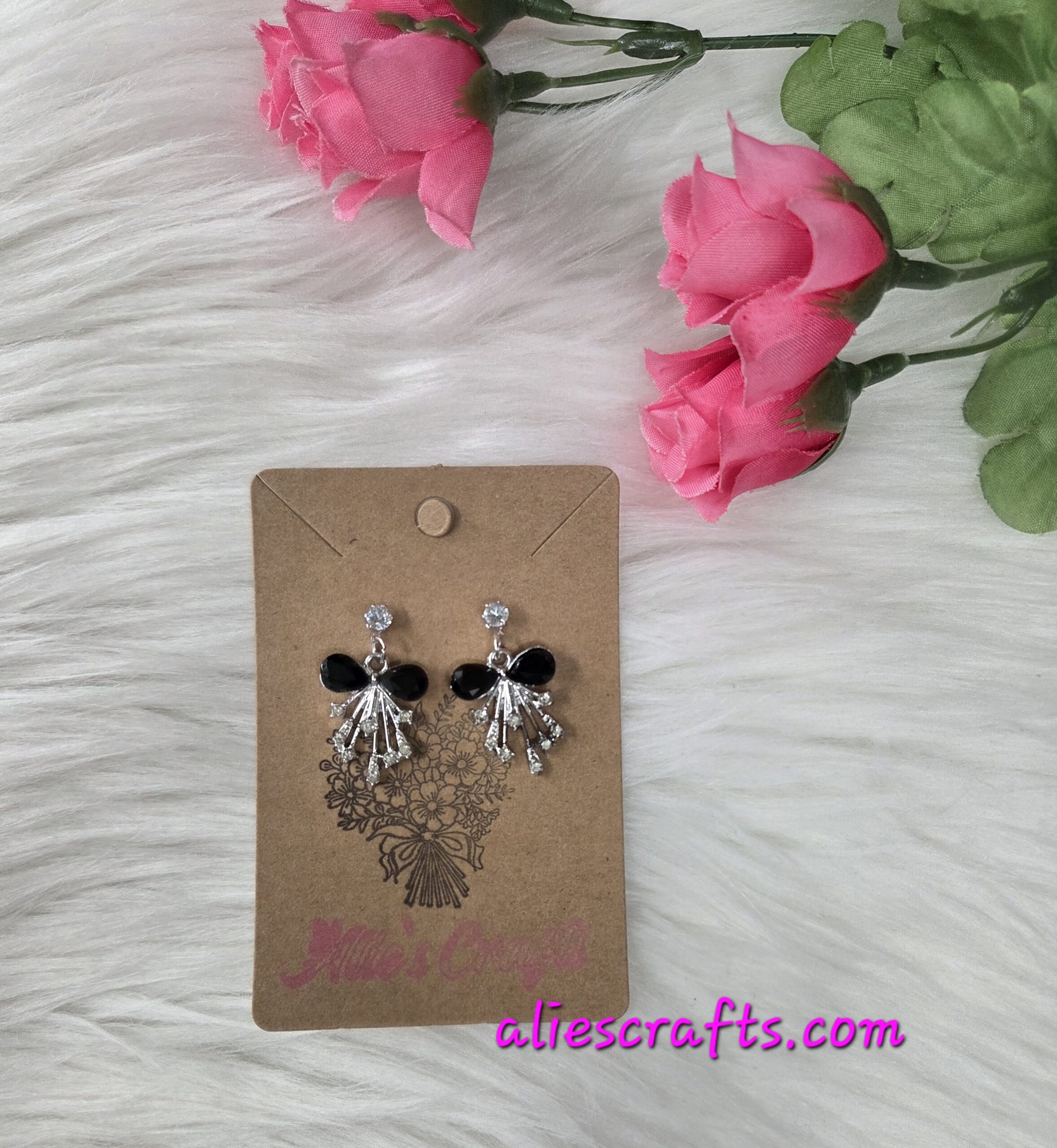 Black rhinestone bow earrings - Image 4