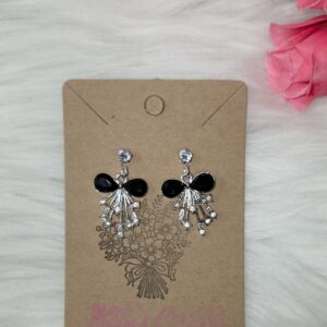 Black rhinestone bow earrings