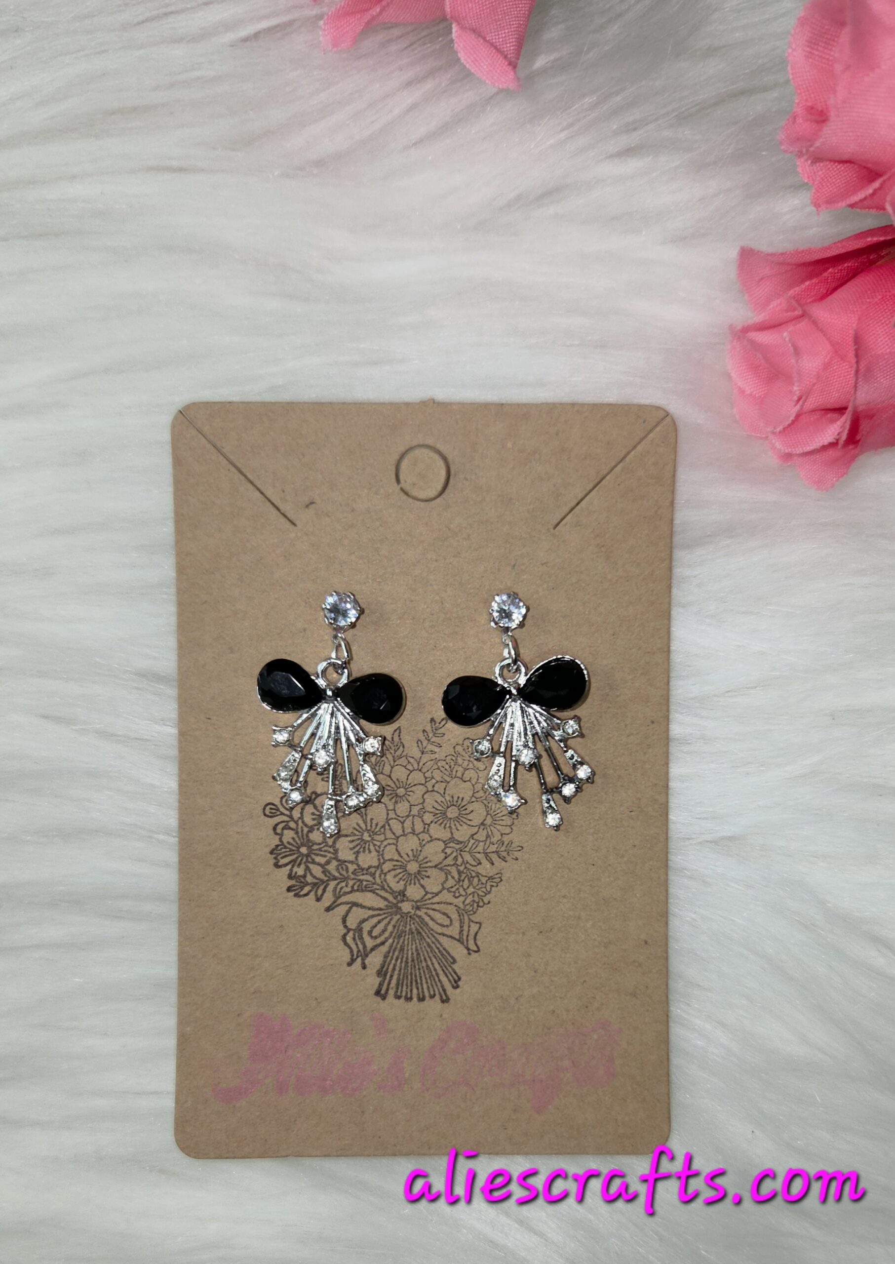Black rhinestone bow earrings