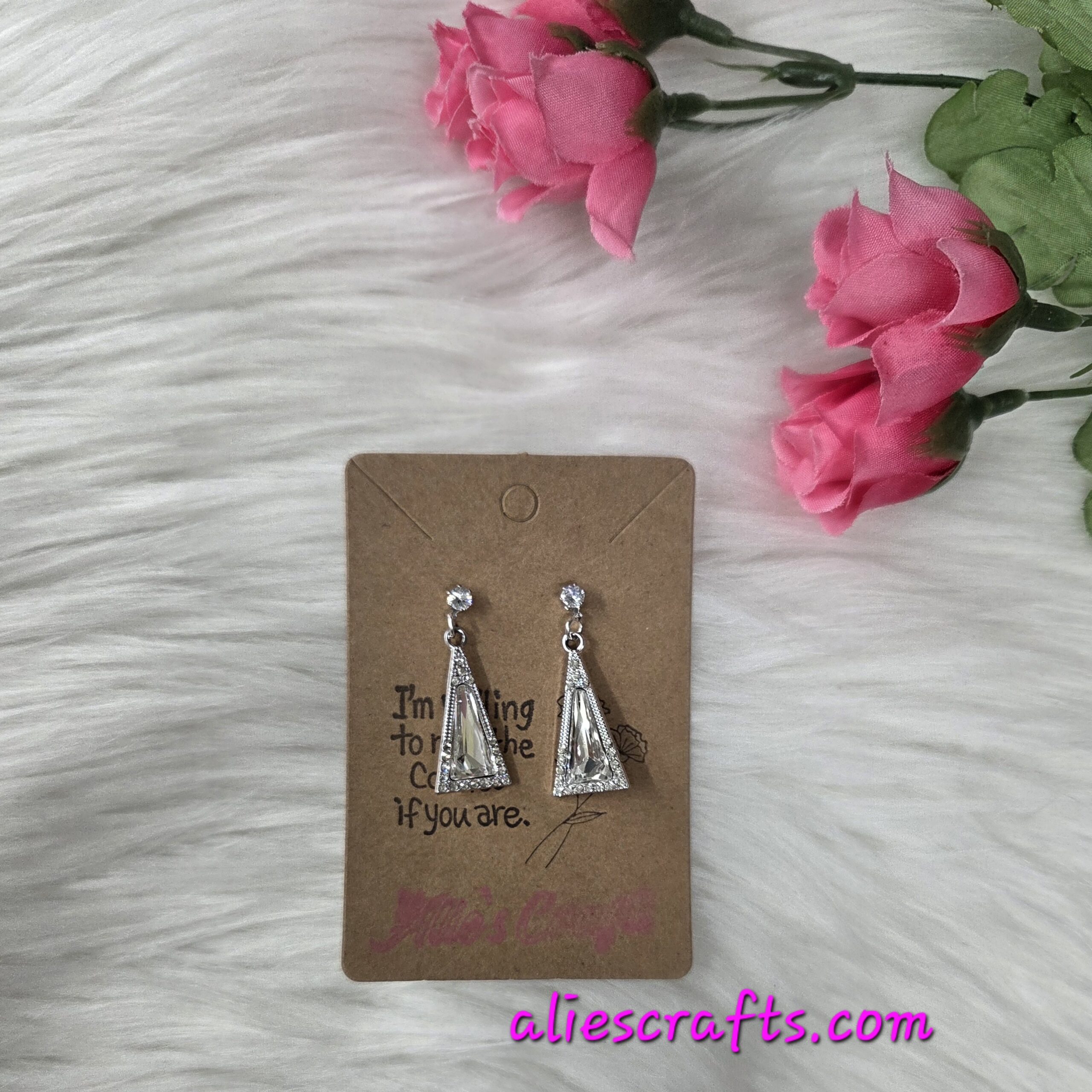 Clear rhinestone triangle earrings - Image 2
