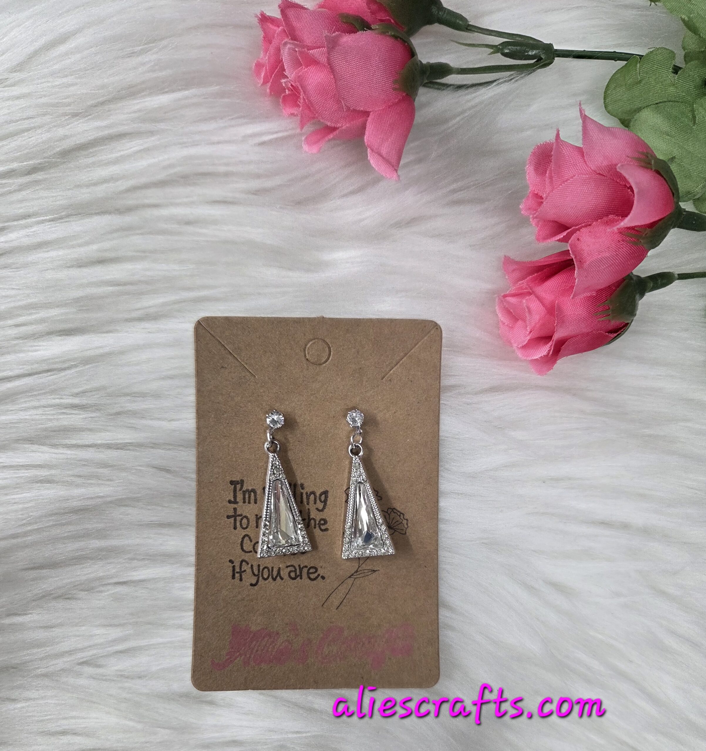 Clear rhinestone triangle earrings - Image 4
