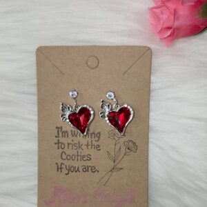Red heart rhinestone with butterfly earrings