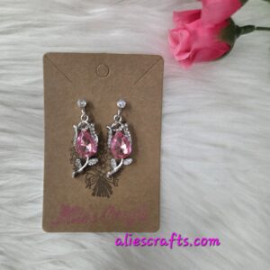 Pink rhinestone rose earrings