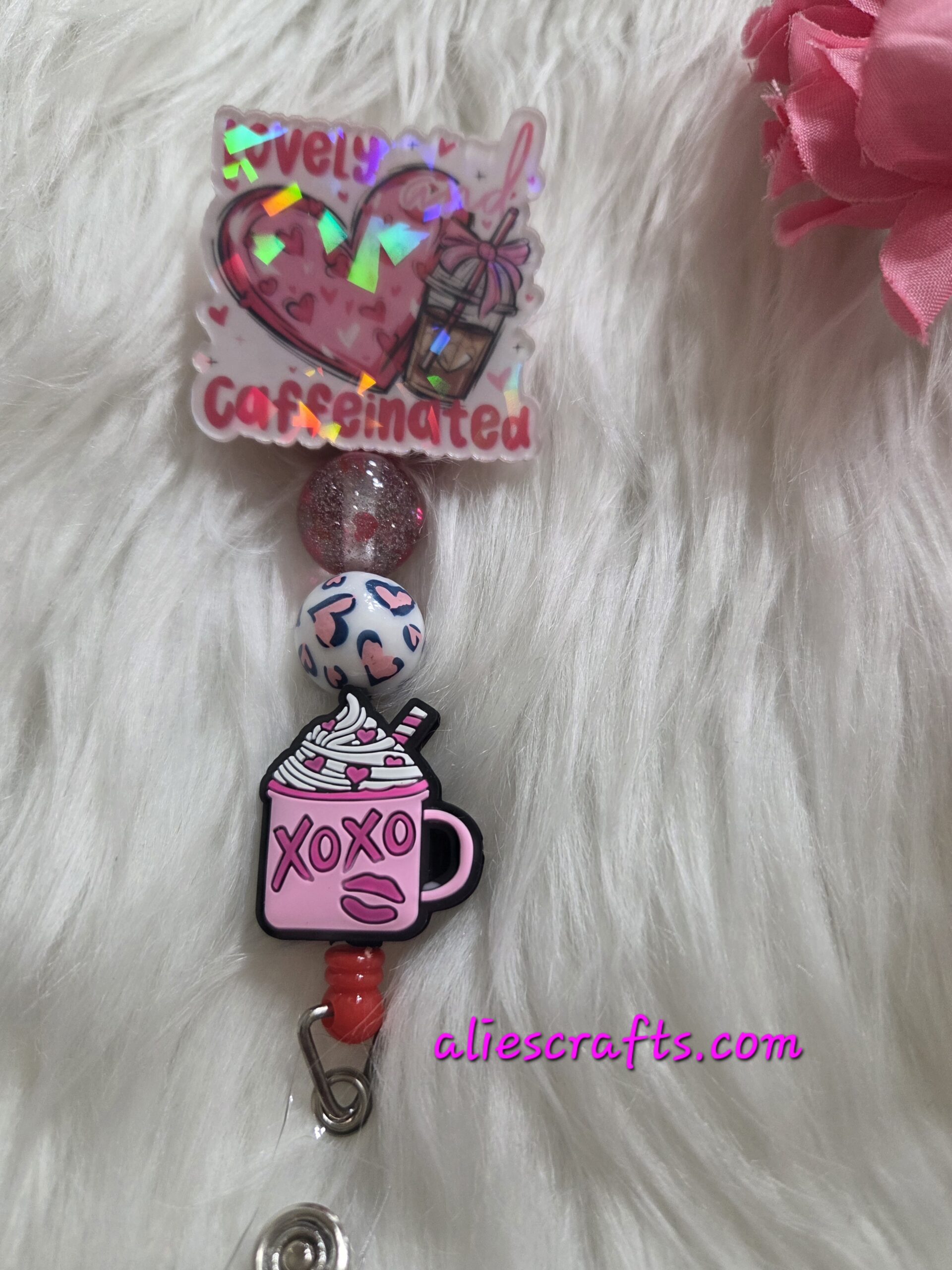 Lovely and caffeinated holographic badge
